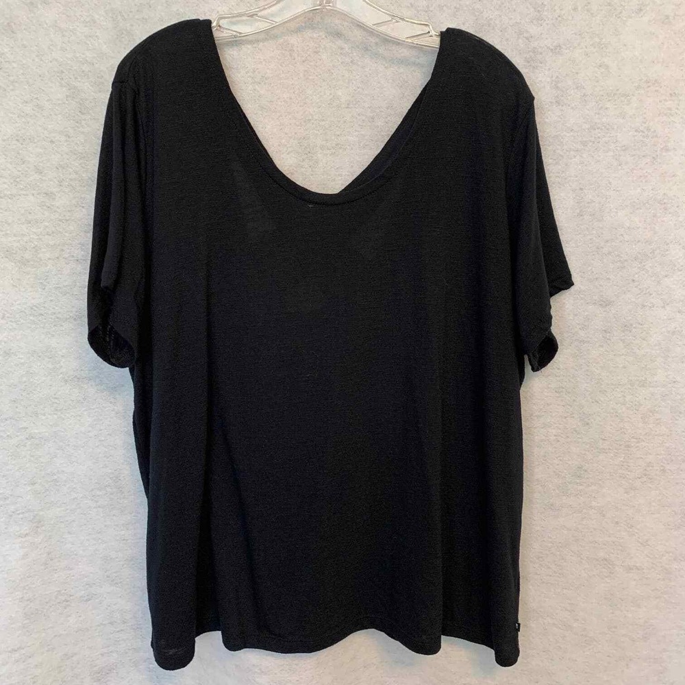 Marika Strappy Back Scoop Neck Top Women XL Black Good Short Sleeve Relaxed Fit